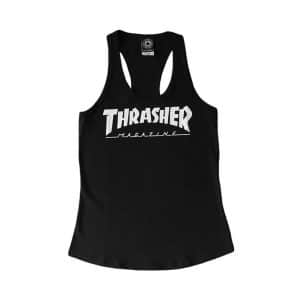 Camiseta Thrasher Regata Feminino Logo Raceback - Preto