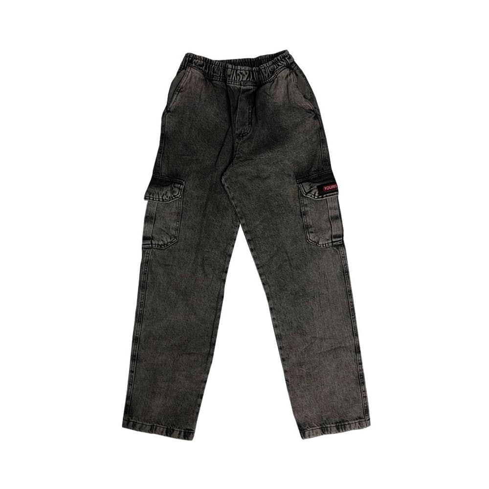 Calça Your Face Cargo Juvenil Jeans Estonado - Preto